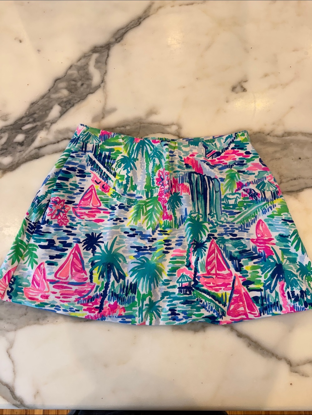 Lilly Pulitzer Girls Tropical Sailboat Swim Skort - Pink, Blue & Green